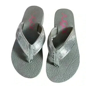 Sugar Flip Flop Sandals Silver Sequins Women’s 10